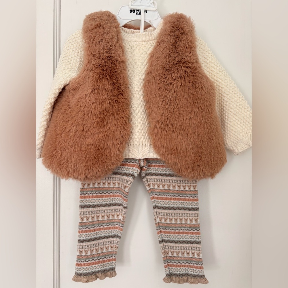 Happily Grey Kids Cream Knit Sweater and Patterned Leggings Matching Set, 18M